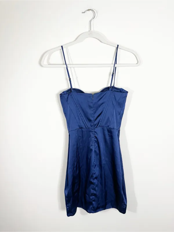 Oh Polly Upgrade You Navy Blue Satin Corset Mini Dress Size 2 - Image 3