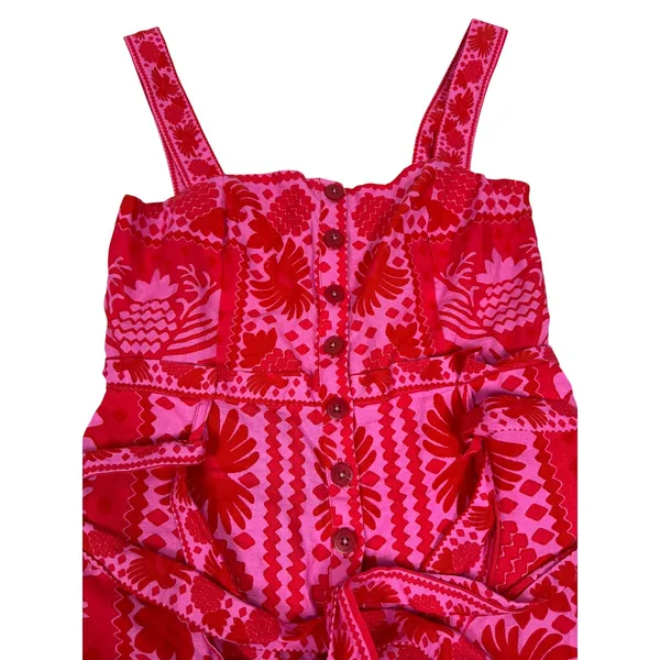 NWT Farm Rio Jungle Scarf Red Pink Linen Blend Romper Button Front Sleeveless M - Image 3