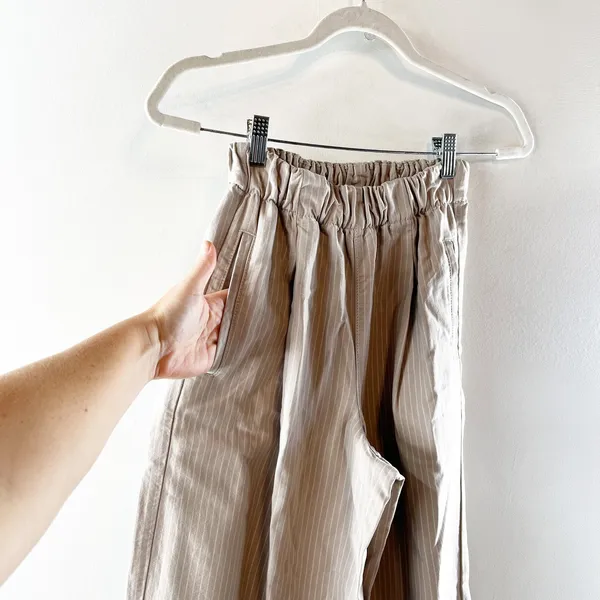 Aerie Pull On Wide Leg Pinstripe Trouser Pants Tan Beige XS - Image 5