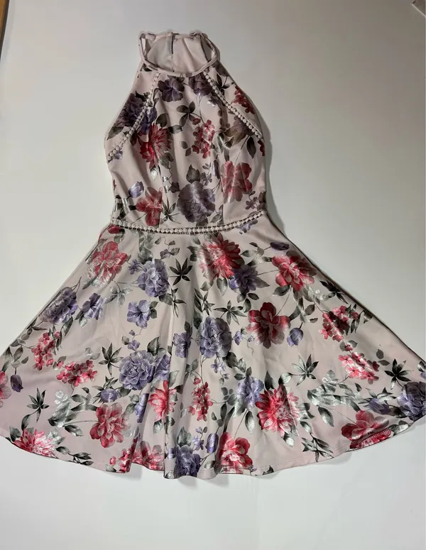 B Darlin Metallic Floral Halter Fit & Flare Dress Size 1/2 - Image 9