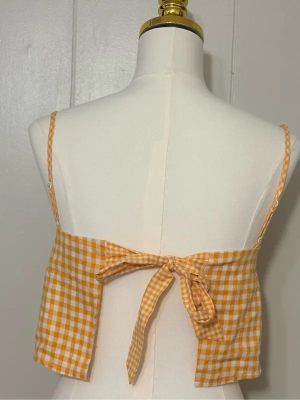 Lovers + Friends Bowie Top Tangerine Gingham Tie Back Crop XXS - Image 8