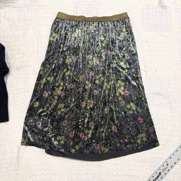 ModCloth XL floral velvet pleated midi swing skirt SK2 3642 - Image 9