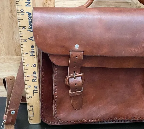 Vintage Handmade Brown Leather Brooklyn Style Briefcase Messenger Satchel Bag - Image 10
