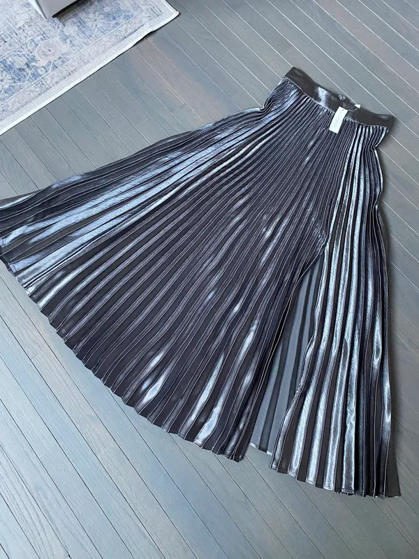New York And Company Pleated Maxi Skirt In Carlson Grey Metalic NWT Skirt - Image 2
