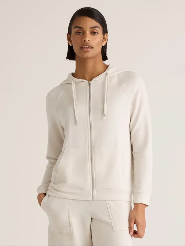Quince SuperSoft Fleece Full-Zip Hoodie Lightweight Cream Size Medium - Image 2