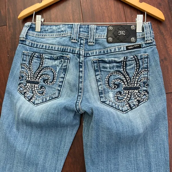 Miss Me Womens Bootcut Low Rise Distressed Jeans 29 Fleur De Lis Jean Y2K - Image 9