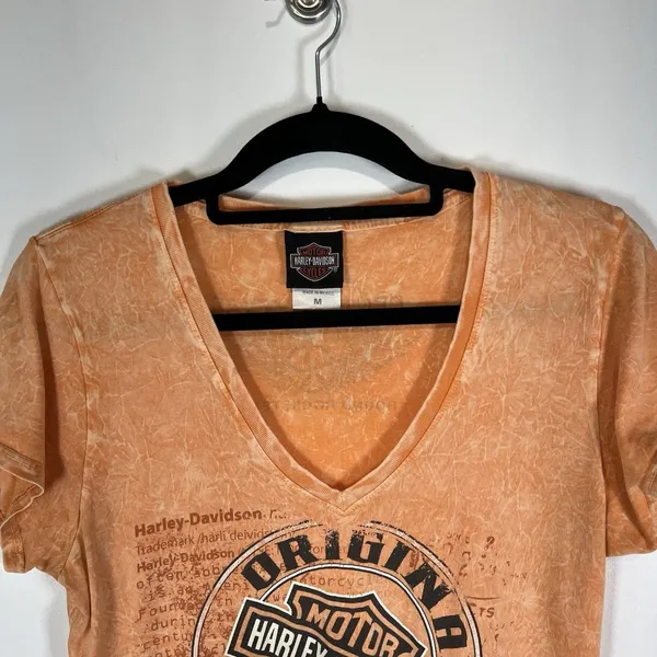 Harley‎ davidson v neck short sleeve shirt Womens Size M Orange Texas Motorcycle - Image 2