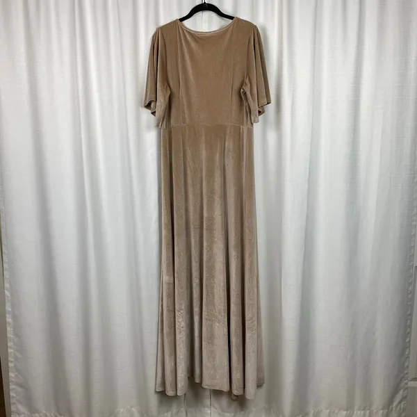 Baltic Born Beige Velvet Meghan Short Flutter Sleeve Wrap Maxi Dress Sz.XL - Image 12