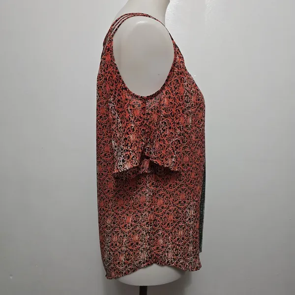 HeartSoul Cold Shoulder Cage Neckline Coral Patterned Blouse Size Large - Image 3