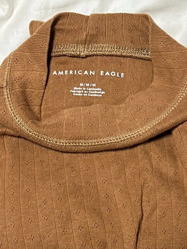 Y2K Autumn American Eagle Rust Cropped Mock Neck Long Sleeve M - Image 3
