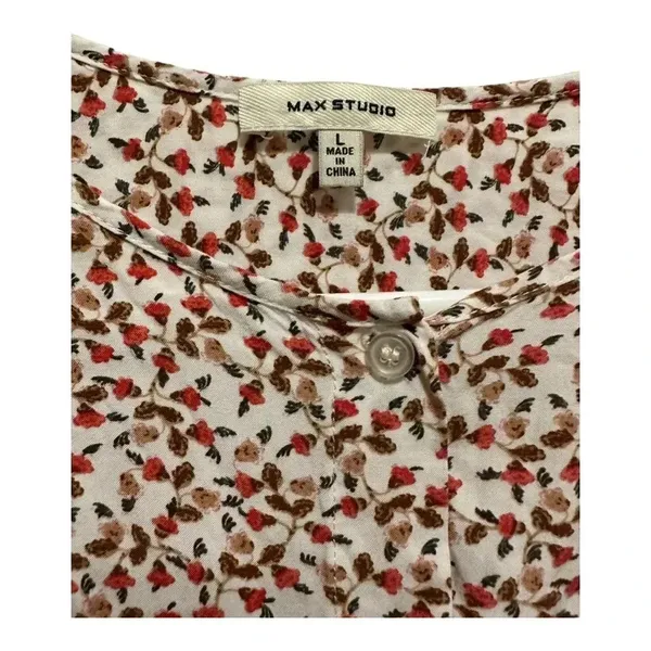 Max Studio Fall Floral Ruffle Sleeve Button Blouse // Size Large - Image 4