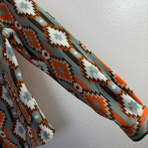 Outback Trading Tabitha Big Shirt Womens Medium Orange Button Up Fleece Aztec - Image 7