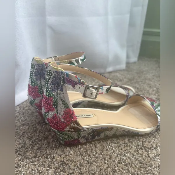 Alex Marie glitter crystal bling flower floral sandal shoes wedge heel‎ strap 9 - Image 2