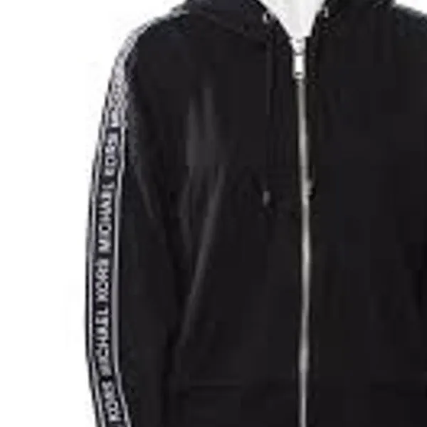 M black Michael Kors zip-up hoodie hood signature logo tape stripe MK Sweatshirt - Image 5