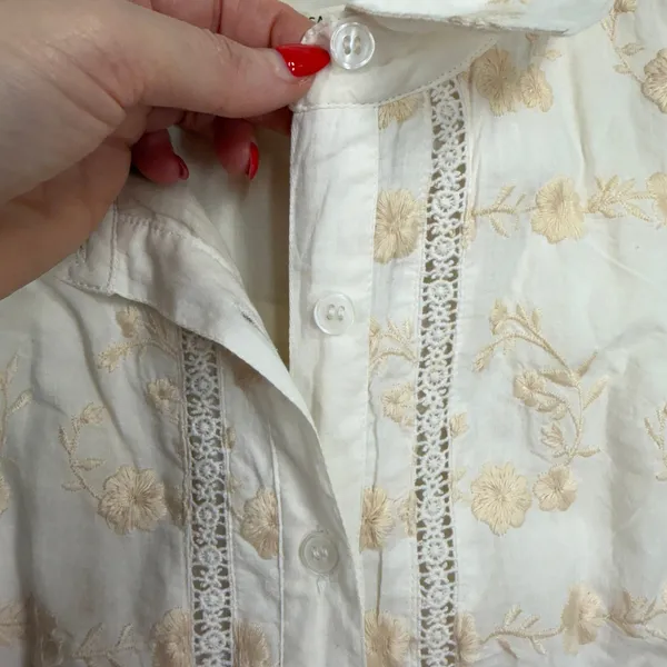 Tularosa Small Midi Dress Cream Floral Embroidery Lace Trim Boho Button Front - Image 5