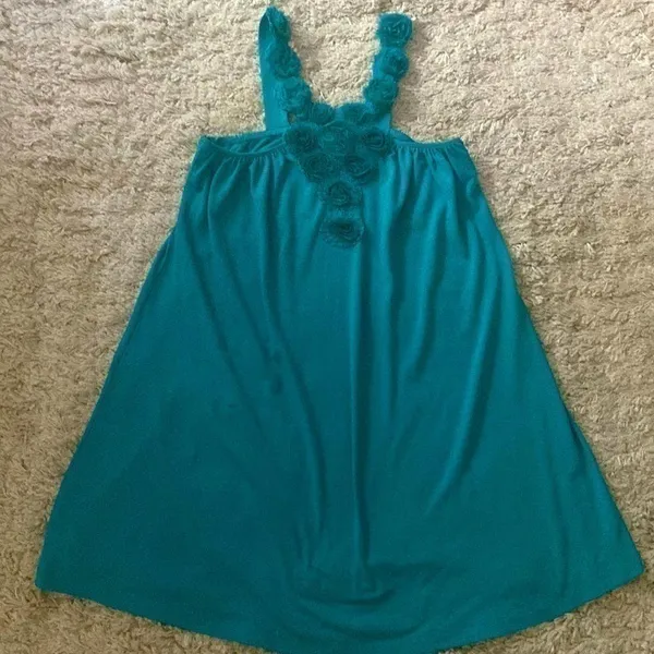 Celebrity Pink turquoise green halter top/dress. Handmade flowers . Size Large. - Image 4