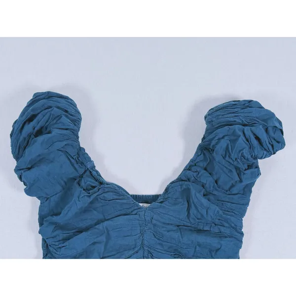 Abercrombie & Fitch Ruched Puff Sleeve Top S Blue Coquette Romantic Prep Cottage - Image 6
