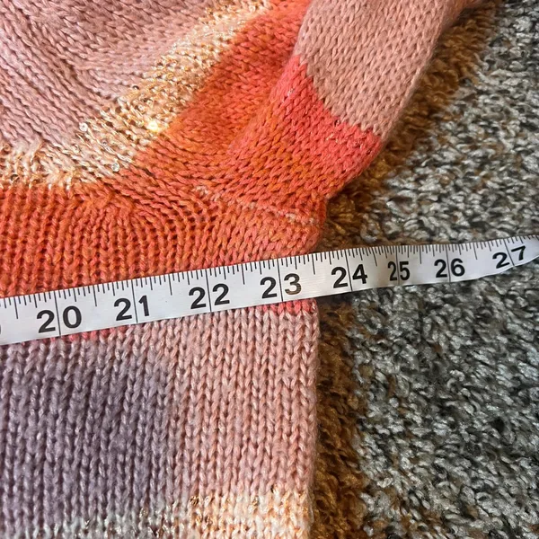 LC Lauren Conrad XL Striped Knit Sweater Womens Pink‎ Orange Balloon Sleeve - Image 3