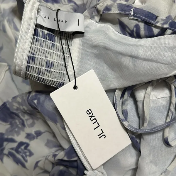 By JL luxe Floral Blue and White Dress spaghetti strap size L new with tags - Image 13