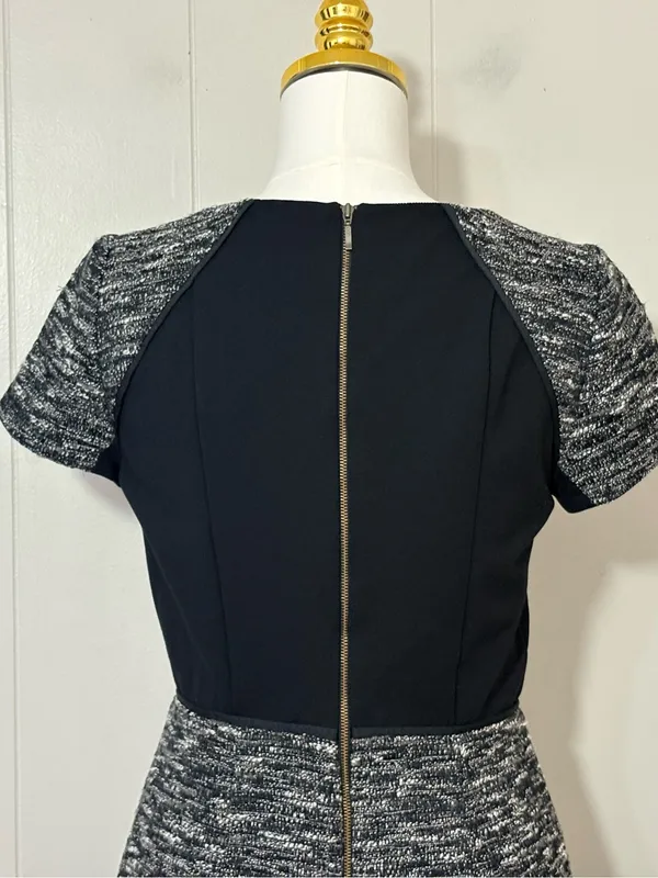 J.Crew Textured Tweed Fit & Flare Dress Black White Short Sleeve Size 2 - Image 6