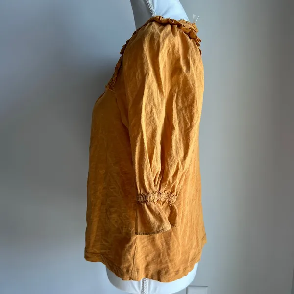 By Anthropologie Mustard Yellow Smocked Peplum Cottagecore Blouse Size Small - Image 4