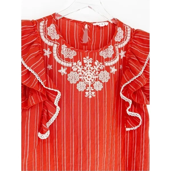THML Embroidered Ruffle Top Women's Size M Boho Blouse‎ - Image 5