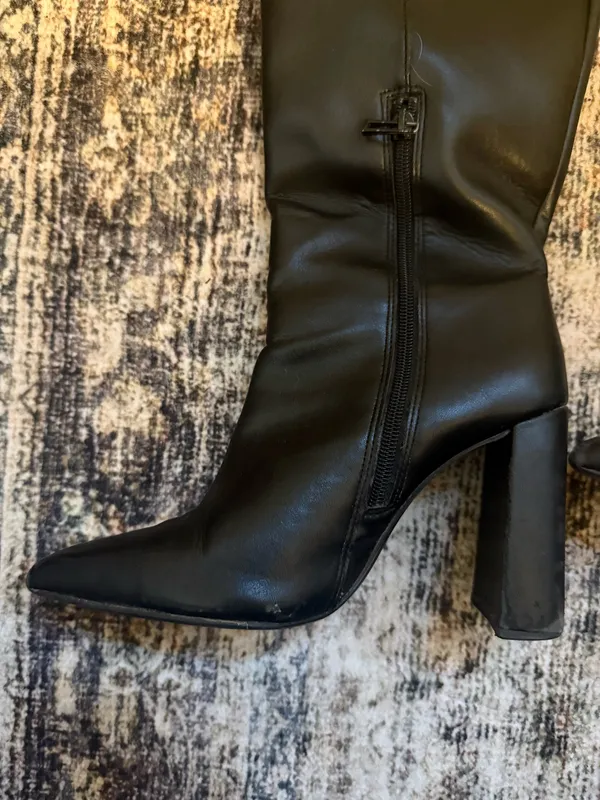 ZARA Black Knee-High Leather Boots - Image 3