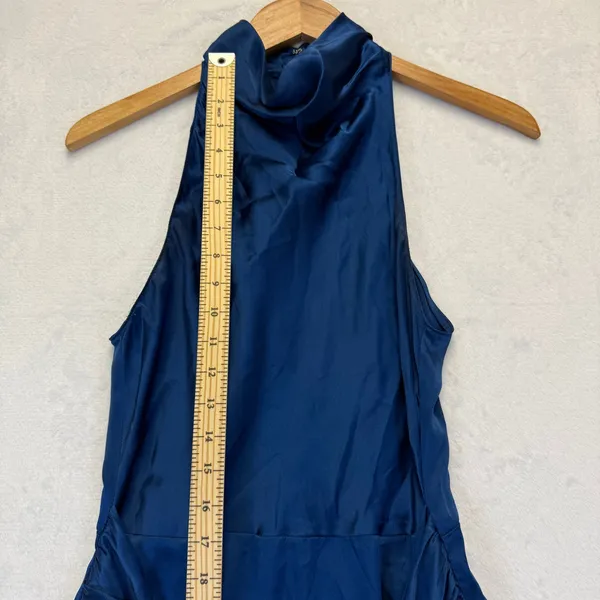 Amanda Uprichard Navy Blue 100% Silk Halter Neck Mini Dress Waist Tie Size S - Image 6
