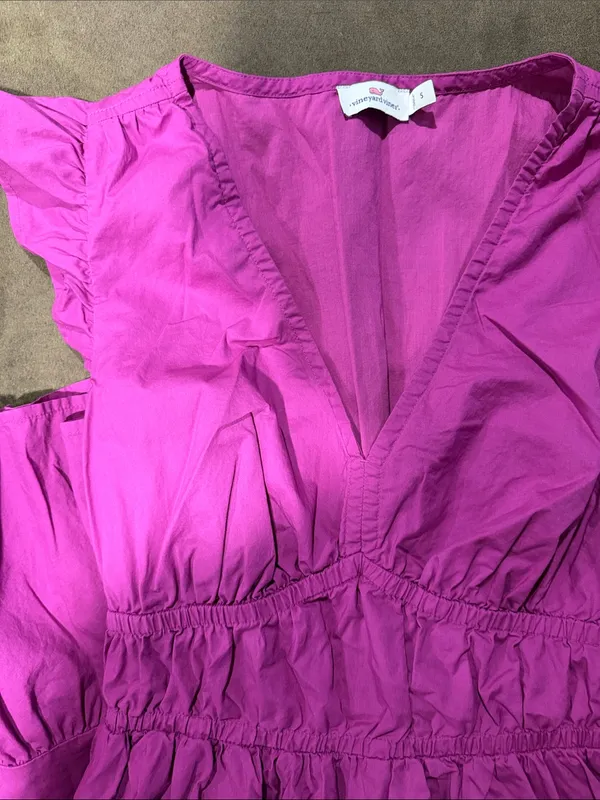 Vineyard Vines Bright Fuchsia V-Neck Ruffle Dress - Image 2