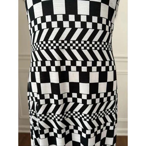Vintage 90s Y2K Silvergate Black White Psychedelic Check Stretchy Column Indie S - Image 4
