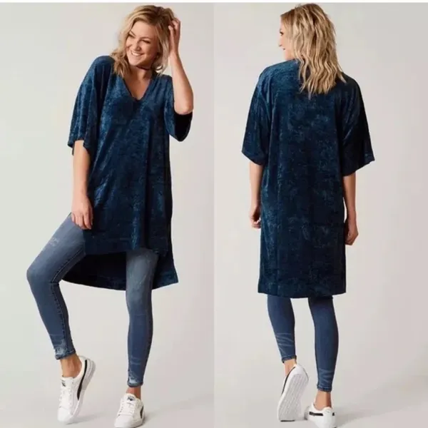 We The Free Free People blue luxe velvet oversized tunic/dress size M+ - Image 10