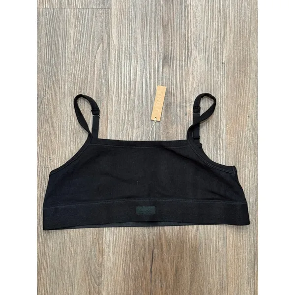 SKIMS Cotton Rib Bralette Onyx Black 2XL New With Tags‎ Adjustable Straps Scoop - Image 2