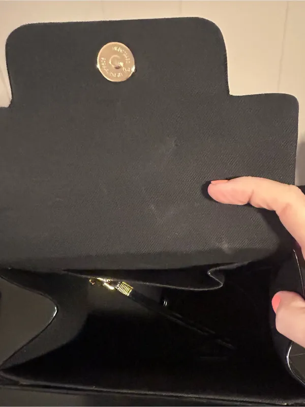 Black Patent Top-Handle Bag with Bamboo Accent - Image 10