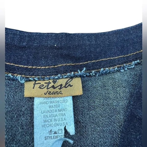 Vintage 90s Y2K Fetish Dark Blue Denim Zip Front Longline Top Size Small - Image 5