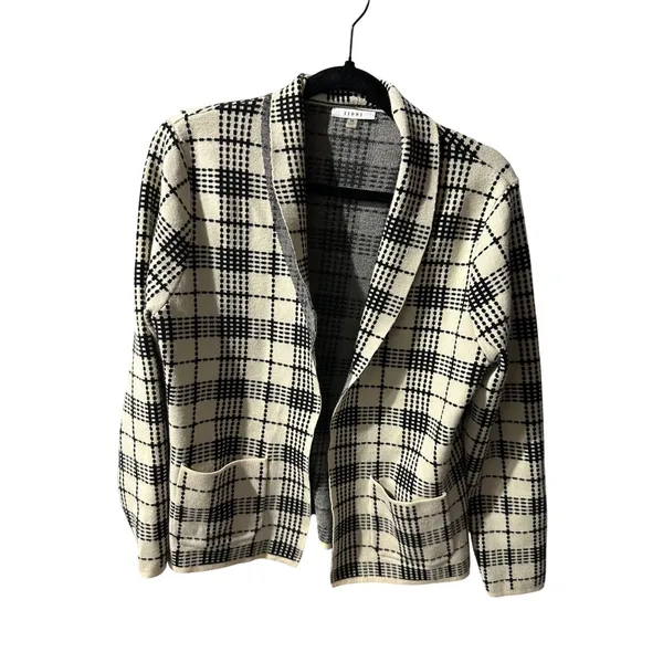 SIONI Women's Medium Plaid Knit Cardigan‎ Sweater Shawl Collar Pocketed - Image 3