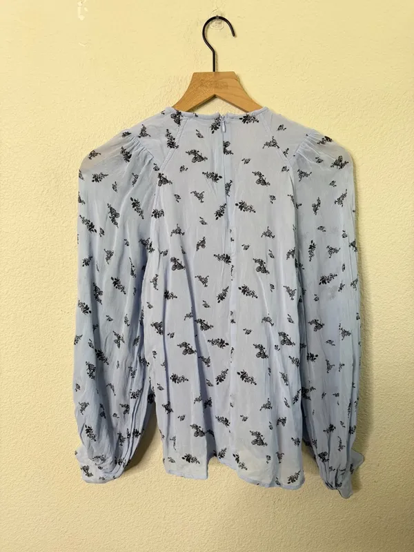 Ganni‎ Blue Floral Georgette Long Sleeve Blouse Womens Size 36 / US 4 - Image 5