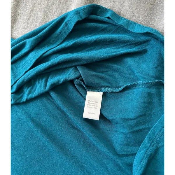 Cable & Gauge Teal Blue Ruched Button Tab Sleeve Scoop Neck Top Large - Image 13
