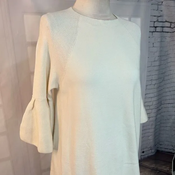 Moth Anthropologie NWT cream Flare sleeve Sweater shift Dress Size Large - Image 6