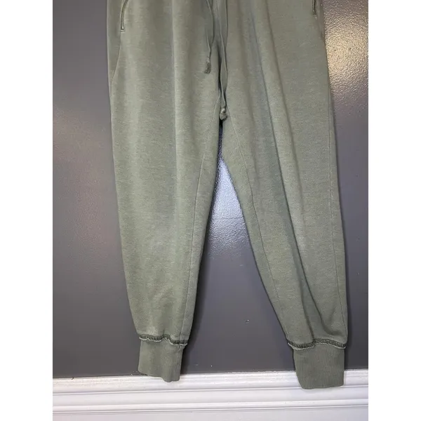 Aerie Sweatpants Womens Small Green Fleece Jogger Zip Pockets Lounge Cuffed - Image 3
