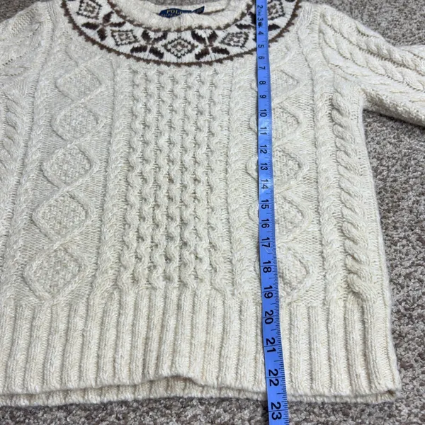 Polo Ralph Lauren Cable Knit Fair Isle Wool‎ Sweater XS Nordic Sample Rare - Image 7
