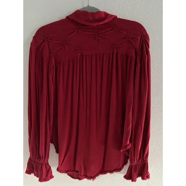 Free People‎ Olivia Long Sleeve Top Womens XS Red Oversized Button Down Festive - Image 4