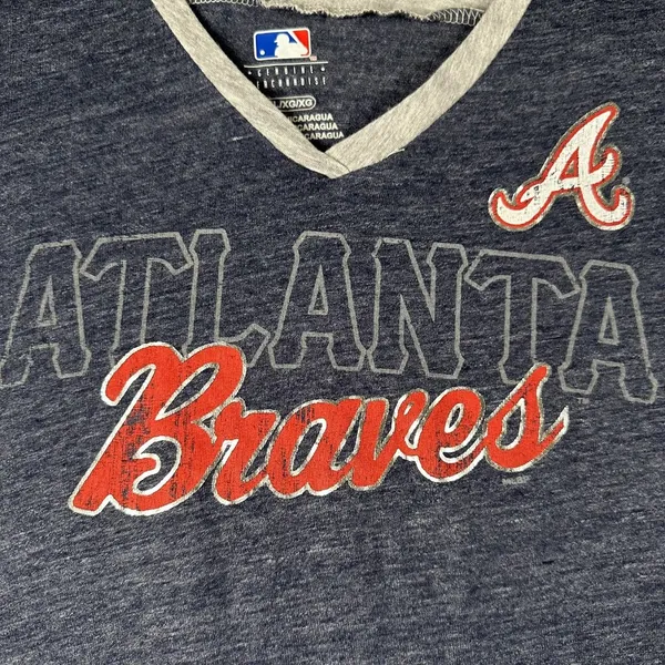Majestic Atlanta Braves Shirt Womens‎ XL Blue Gray MLB Baseball Tee Short Sleeve Genuine - Image 3