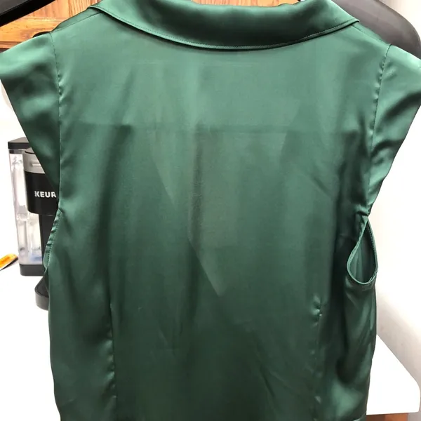 Ann Taylor Green silk blouse top Flounce Ruffle Petite 6 - Image 6