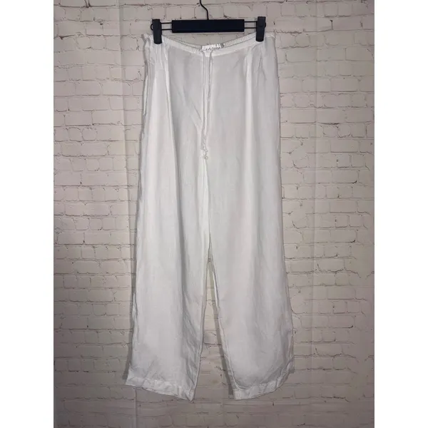 Cut Loose Womens White 100% Linen 2 Piece Set Tunic Tank Top and Wide Leg Pants - Image 2