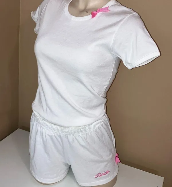 Bride Size Medium White Bride Short W/Pink Ribbons & White Baby Tee W/Pink Bow - Image 2