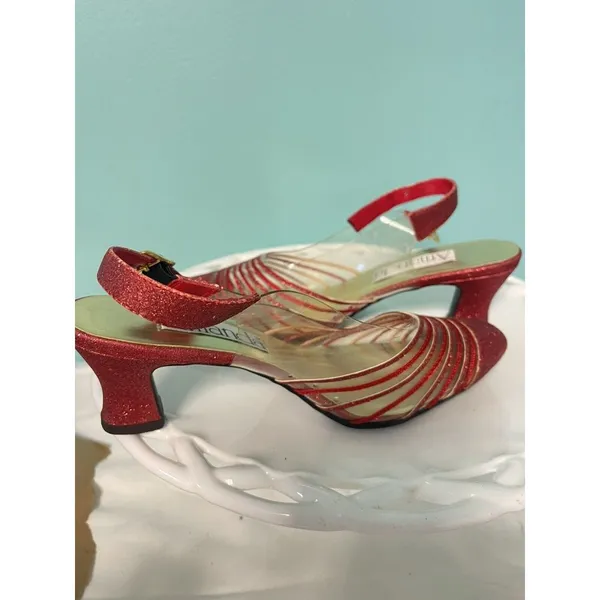 Vintage Amanda Cancun Red Glitter‎ Slingback Closed Toe Sp Occasion Heels Sz 7W - Image 6