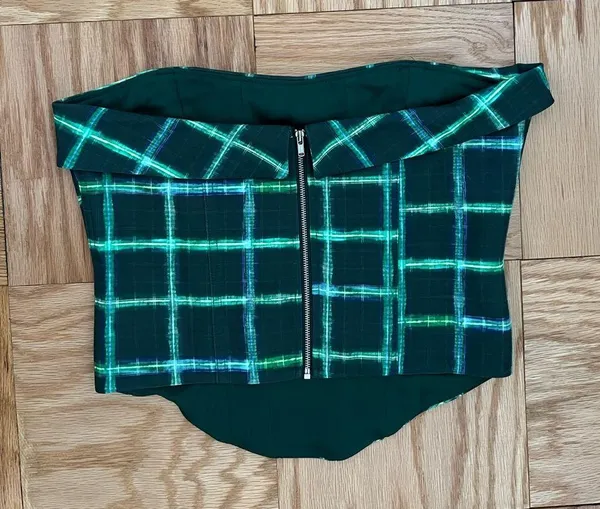 White Fox Boutique Bustier Top Green Plaid - Image 6