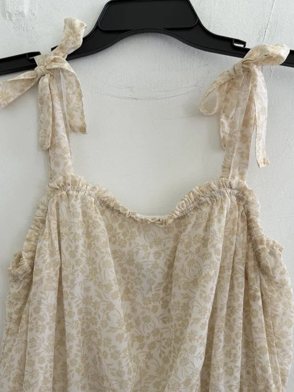 NEW Sincerely Jules floral tiered midi dress Tan cream cottagecore peasant LARGE - Image 3
