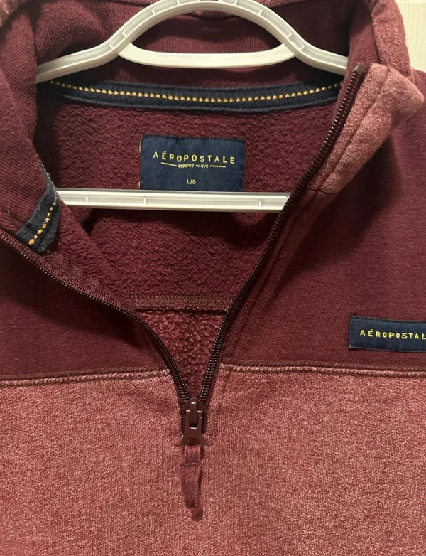 Aeropostale Men’s Two Tone Burgundy Quarter Zip Pullover Size L - Image 3