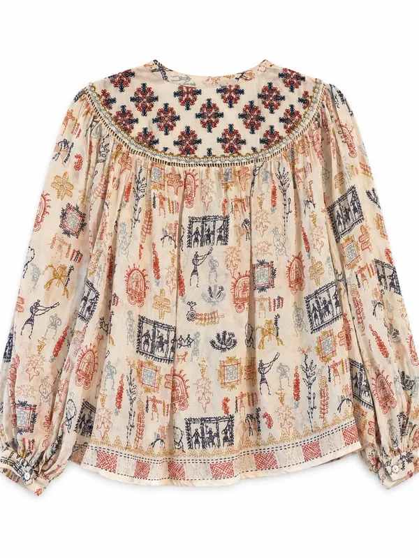 Velvet by Graham & Spencer Blouse Womens M Cream Excellent Embroidered Boho Top - Image 2